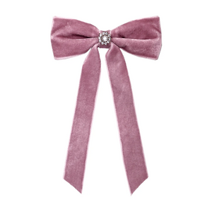 Emi Jay Iconic Velvet Bow Barrette in Baby Mauve