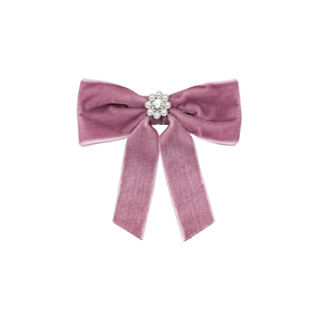 Emi Jay Mini Iconic Velvet Bow Barrette in Baby Mauve